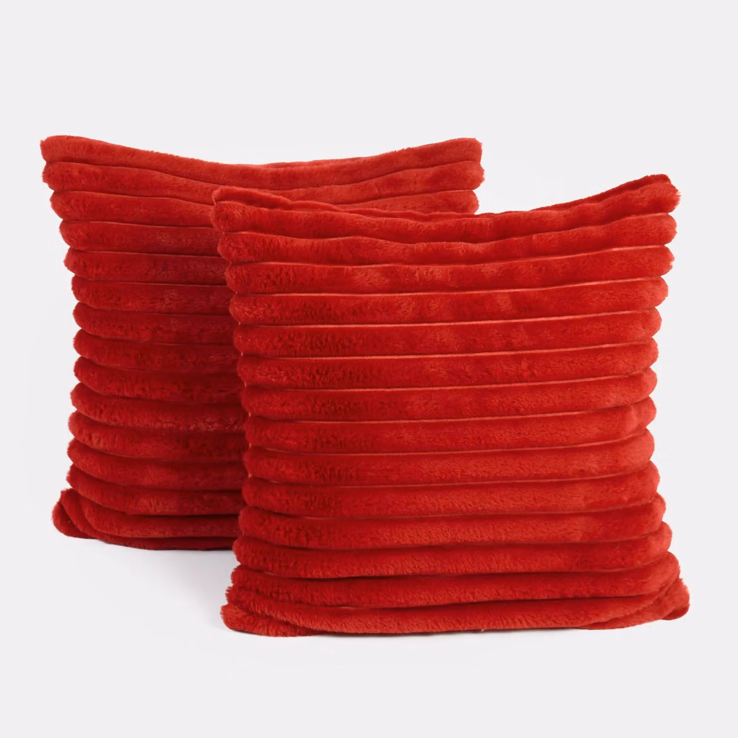 OHS Pack of 2 Ribbed Faux Fur Cushion Covers, Red, W/D/H: 45 x 45 x 45 cm – 4