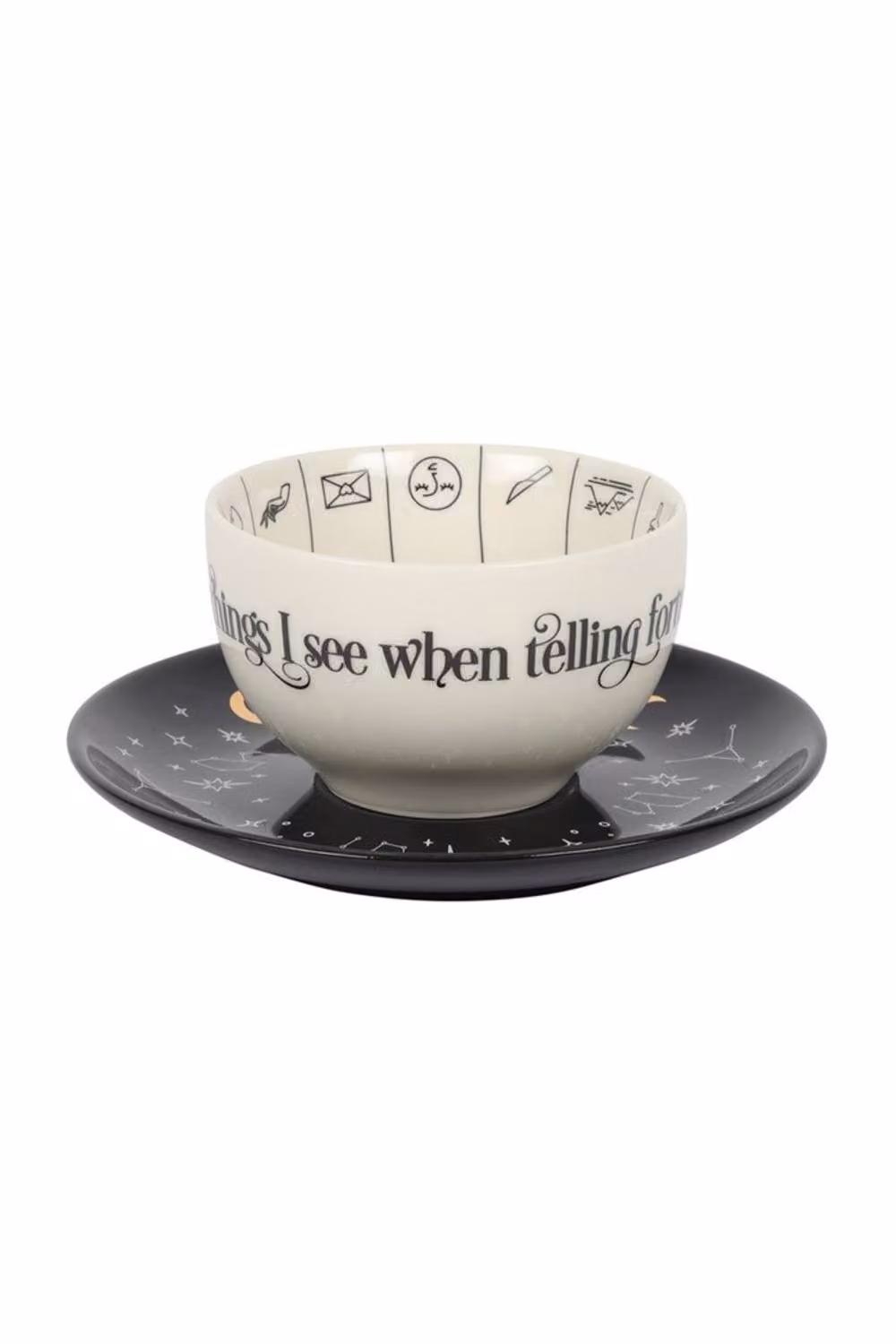 KDMD White Ceramic Fortune Telling Tea Cup with Astrology Symbols and Gold Accents and Saucer – 2