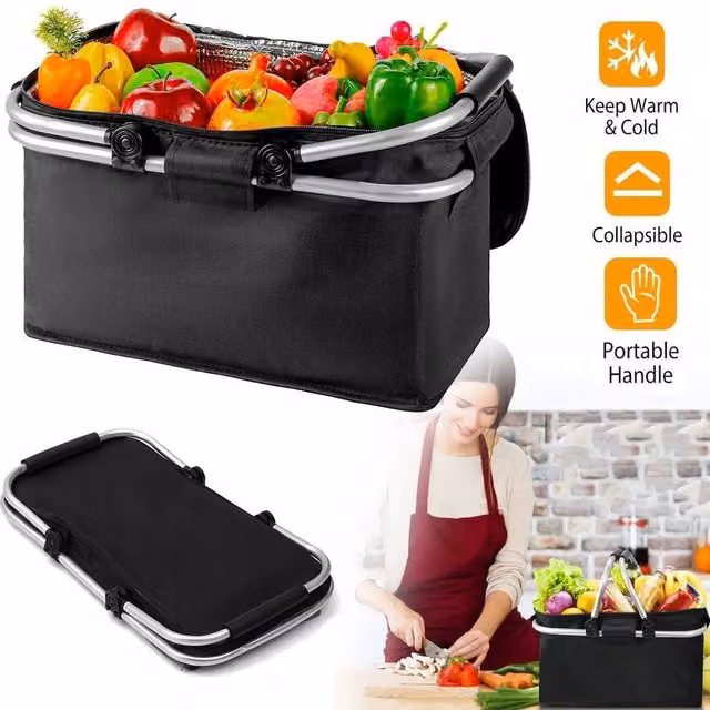 SPETLEK Foldable Insulated Shopping and Picnic Basket in Black – 1