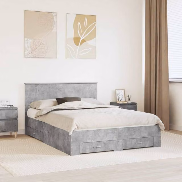 Berkfield Home Modern Bed Frame in Grey Engineered Wood W/D/H: 160 x 200 cm