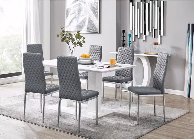 FurnitureboxUK Imperia High Gloss Rectangular Dining Table and 6 Milan Chairs Set in Grey and White