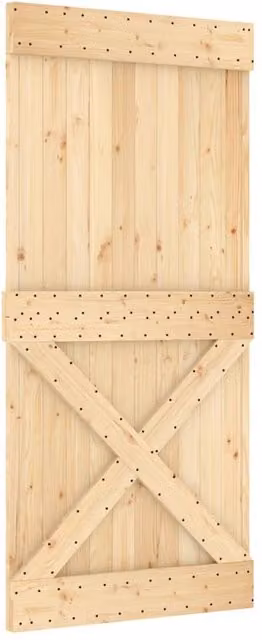 Berkfield Home Sliding Door with Hardware Set, Solid Wood and Steel, W: 95 cm, H: 210 cm