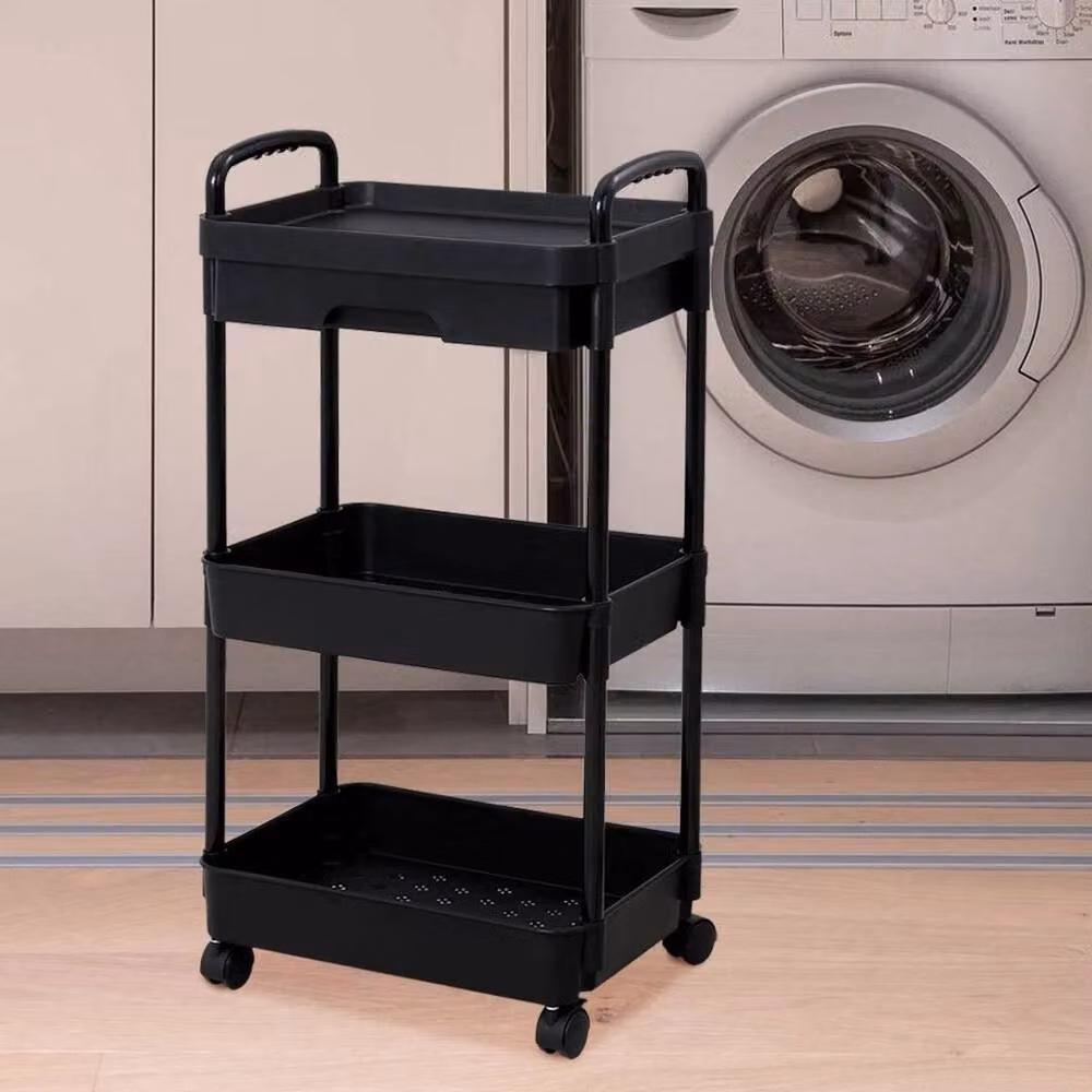 Kelvenix 3-Tier Black Kitchen Handcart on Wheels – 4