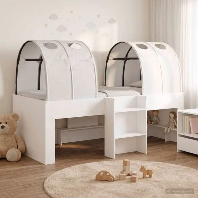 Berkfield Home 3-Piece White Engineered Wood Bed with Tunnel and House Frame – 1