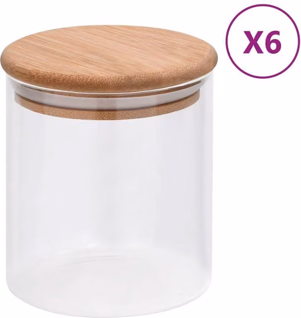 Berkfield Airtight Glass Storage Jars with Bamboo Lids, 6 Pack, 600 ml, Black