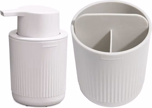 ReBorn White Soap Dispenser and Toothbrush Holder Set