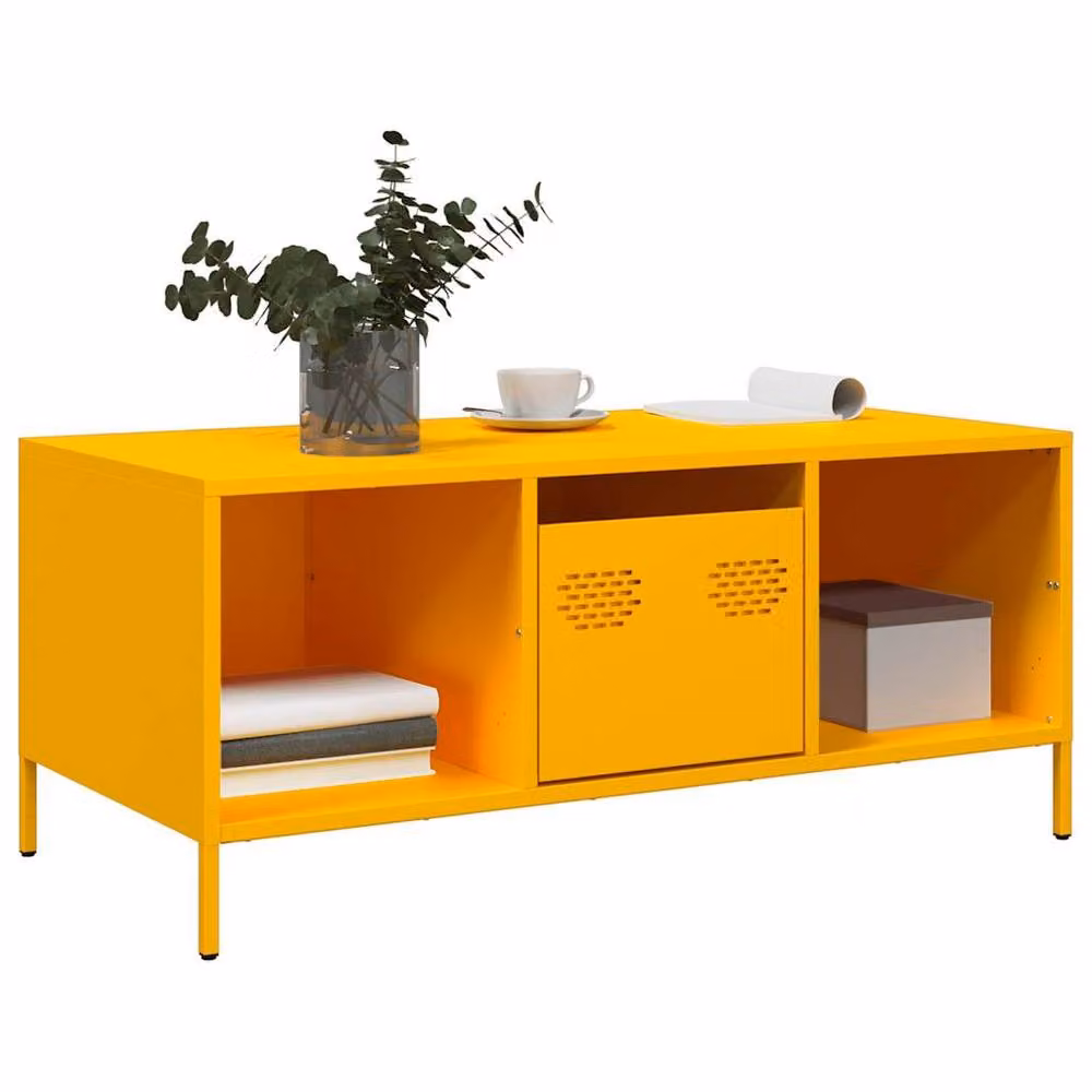Berkfield Home Industrial Rectangular Coffee Table in Mustard Yellow, W/D/H: 101.5 x 50 x 43.5 cm – 3