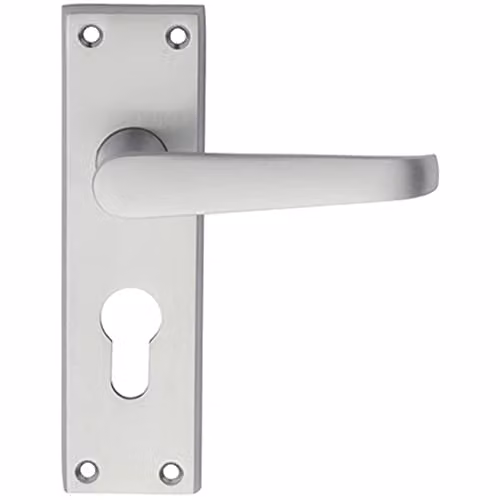 Loops Pair Straight Victorian Handle on Euro Lock Backplate, Satin Chrome, W: 150 mm, H: 43 mm