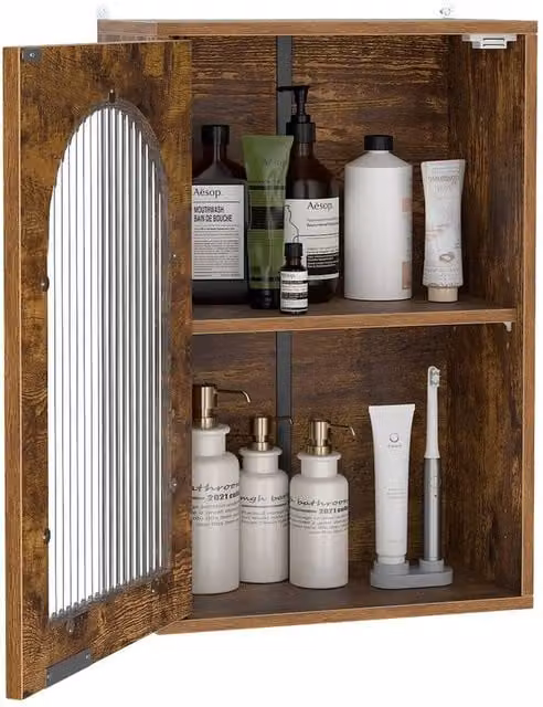 Kelvenix Brown Rustic Wall Mounted Bathroom Medicine Cabinet with Glass Doors and Mirror – 1