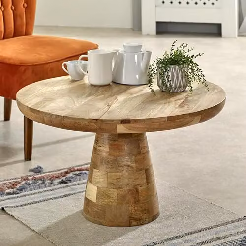 Indian Hub Surrey Mushroom Style Coffee Table in Brown Solid Mango Wood, W: 80 cm, D: 80 cm, H: 45 cm – 2