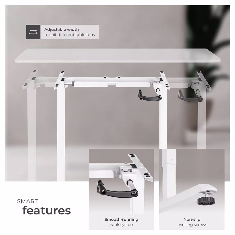 tectake Idun Height Adjustable Sit & Stand Desk with Manual Crank in White – 3
