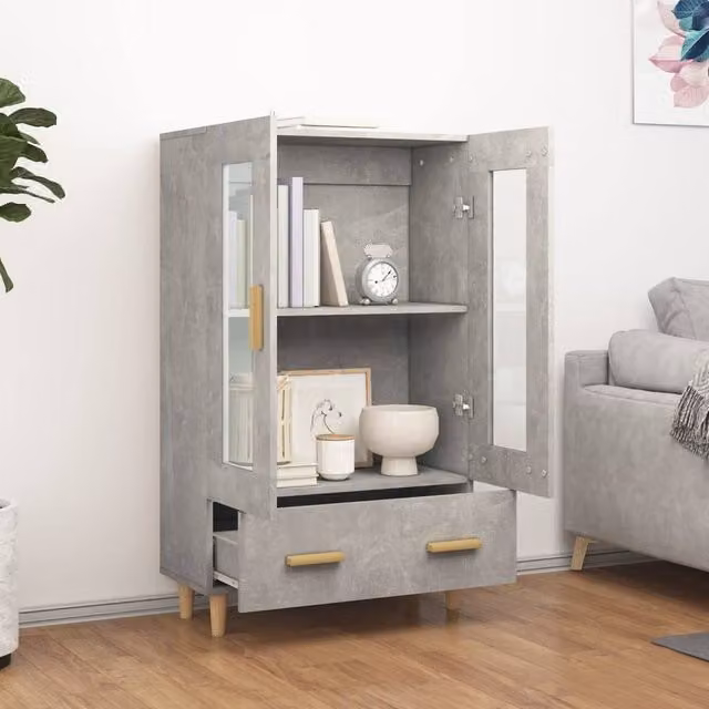 Berkfield Home Modern Highboard in Concrete Grey with Glass Doors and Drawers, W/D/H: 70 x 31 x 115 cm