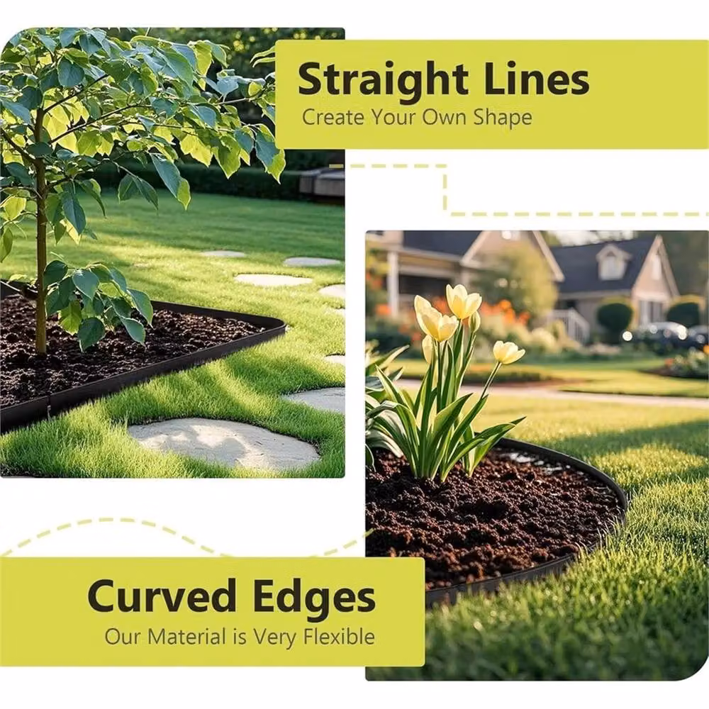 VOGREX Flexible Plastic Lawn Edging in Black, 12m x 10cm – 6