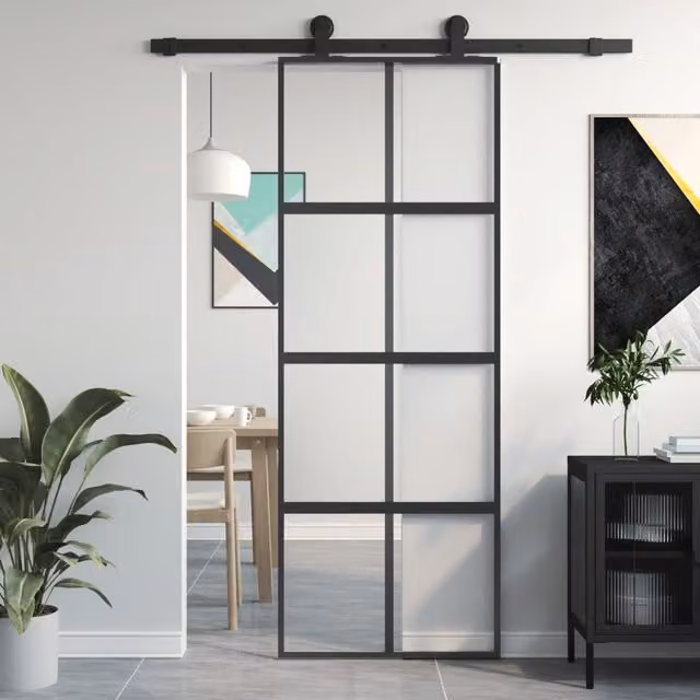 Berkfield Home Modern Sliding Door in Black with Transparent Tempered Glass and Aluminium, W: 76 cm, H: 205 cm – 1