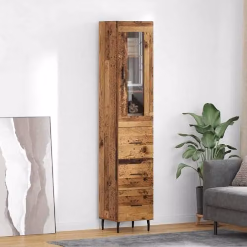 vidaXL Modern Brown Old Wood Highboard Tall Unit with Hinged Doors and Internal Shelves, W/D/H: 34.5 x 34 x 180 cm – 2