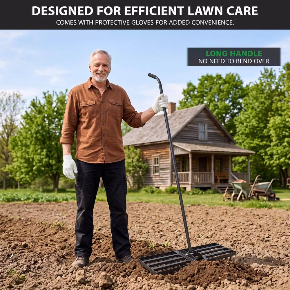 Crystals Lawn Leveling Rake with 78 inch Steel Extended Handle in Black – 4