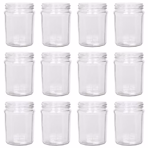 Argon Tableware Glass Jam Jars with Gold Screw Tops, Set of 12, 380ml, Transparent – 1