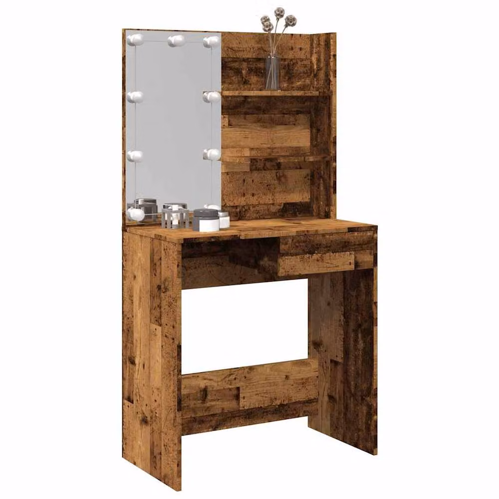 Berkfield Home Dressing Table with Hollywood LED in Old Wood Brown, W: 74.5 cm, D: 40 cm, H: 141 cm – 2
