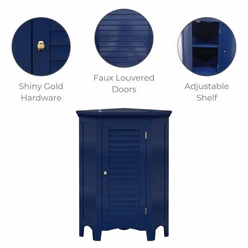 Teamson Home Glancy Freestanding Corner Floor Cabinet with Hinged Doors in Blue – 3