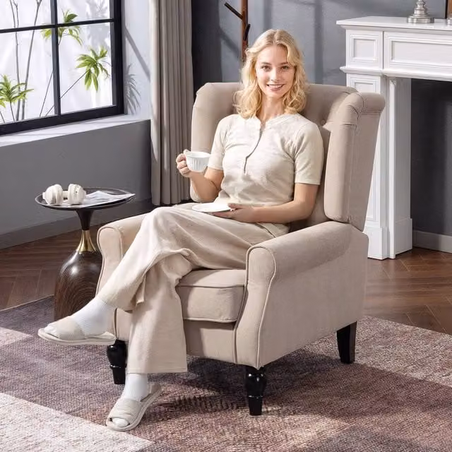 HOMCOM Retro Tufted Accent Armchair in Beige Fabric with Solid Wood Frame