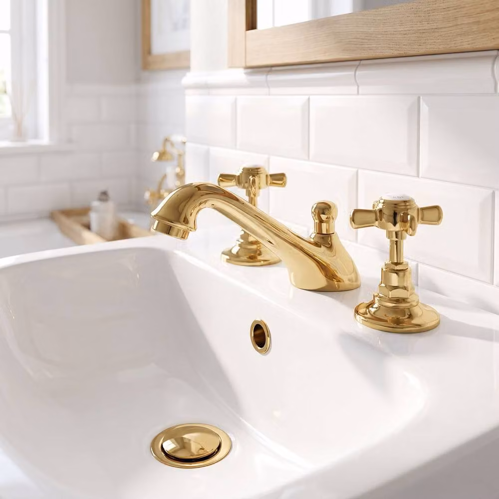 Balterley Traditional Crosshead 3 Tap Hole Basin Mixer Tap, Brushed Brass – 2