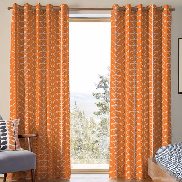 Orla Kiely Jumbo Linear Stem Made to Measure Blackout Eyelet Curtains in Persimmon Orange