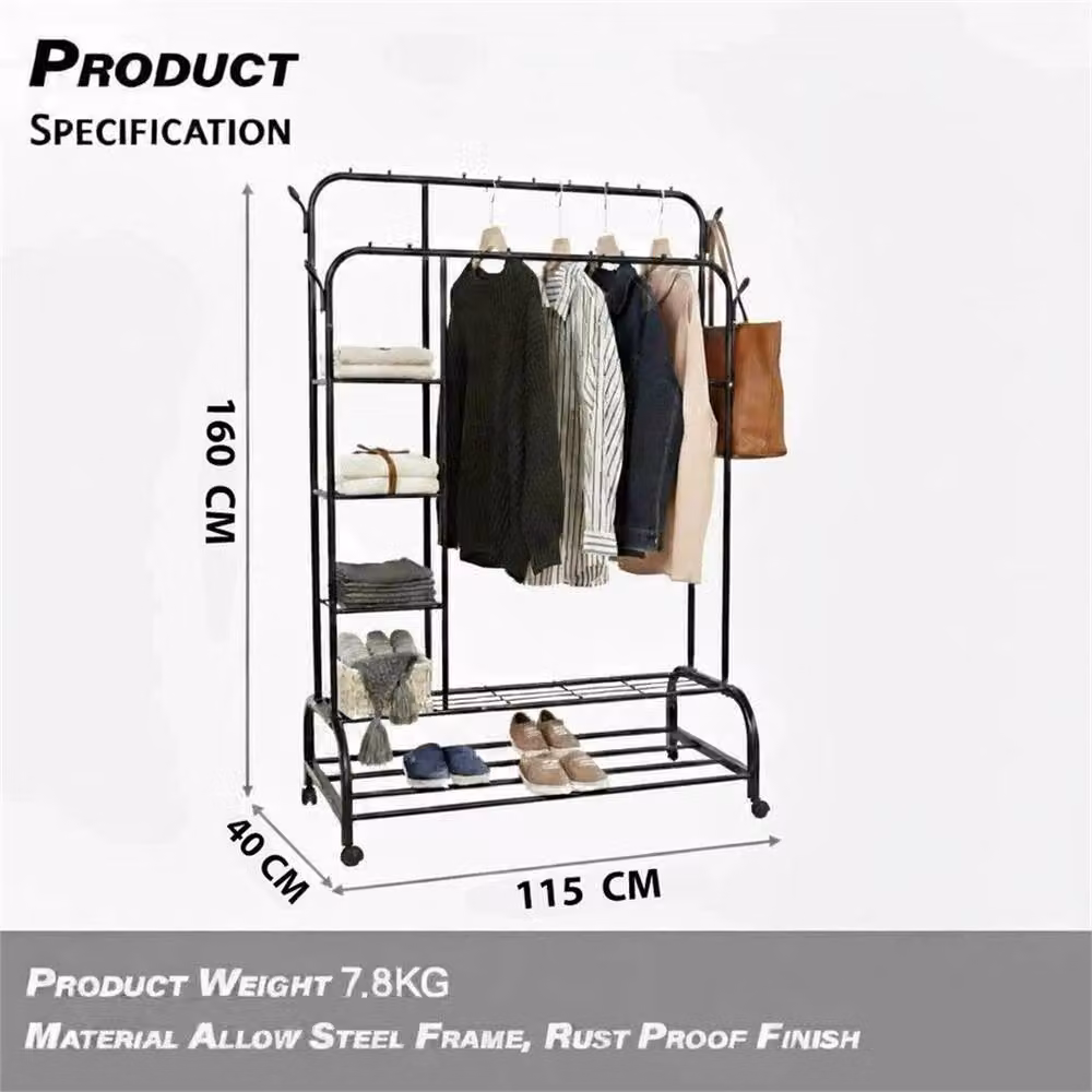 SPETLEK Heavy Duty Double Rail Rolling Garment Rack in Matt Black, Width: 80 cm – 2