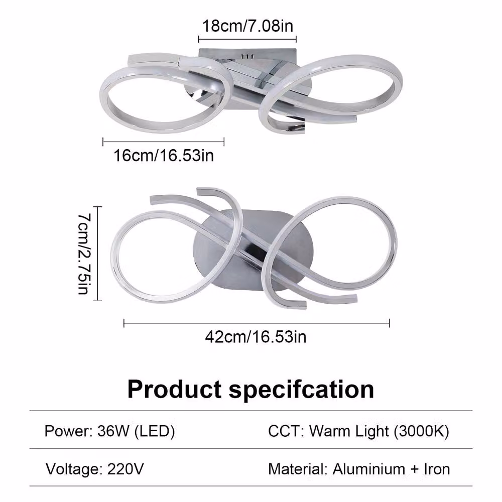 Pheashine Chrome Double Ring LED Ceiling Light, 36W, 3000K Warm White, Silver – 2