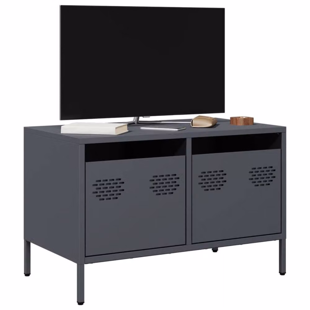 Berkfield Home Anthracite TV Cabinet in Matt Cold-rolled Steel, W: 68 cm, D: 39 cm, H: 43.5 cm – 2