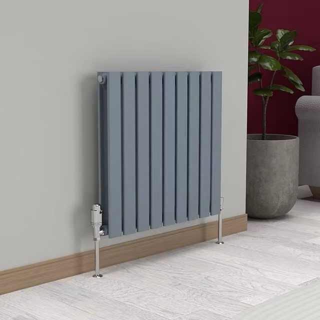 Lux Heat Flat Horizontal Double Steel Radiator in Pebble Grey, W: 60.0 cm, H: 63.0 cm