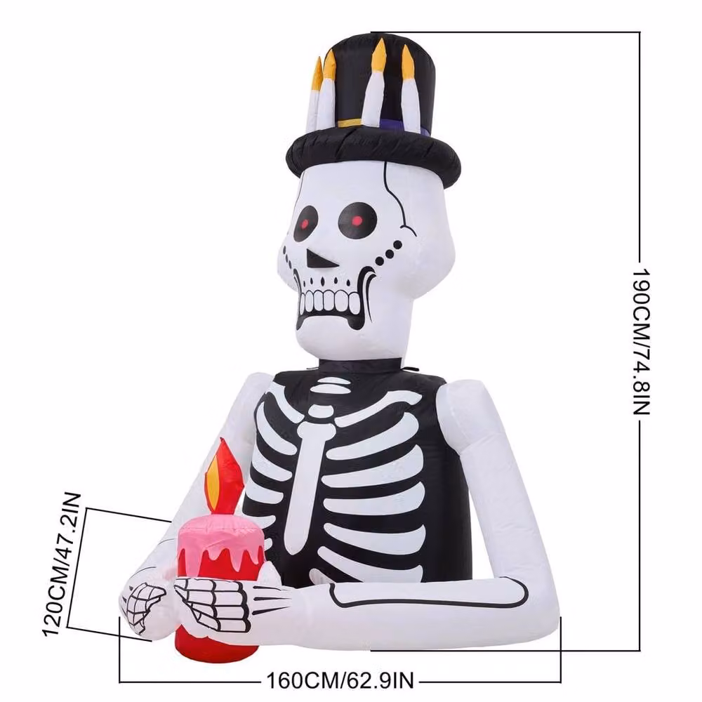 Kelvenix Halloween Skeleton Blow-up Yard Decoration with Built-in LED, White and Multicolour, Height: 190 cm – 2