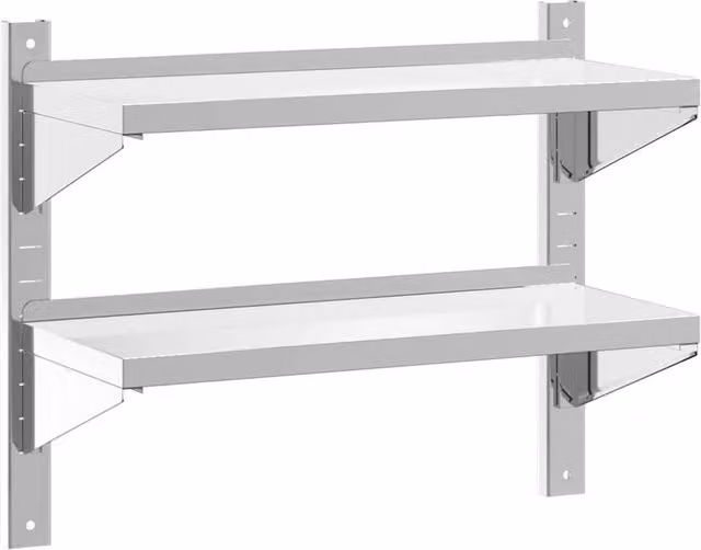 Berkfield Home 2-Tier Wall Mounted Metal Shelf in Silver, W/D/H: 75 x 30 x 60 cm