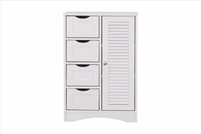 FORGEVIO White Bathroom Storage Cabinet with 4 Drawers and 2 Shelves