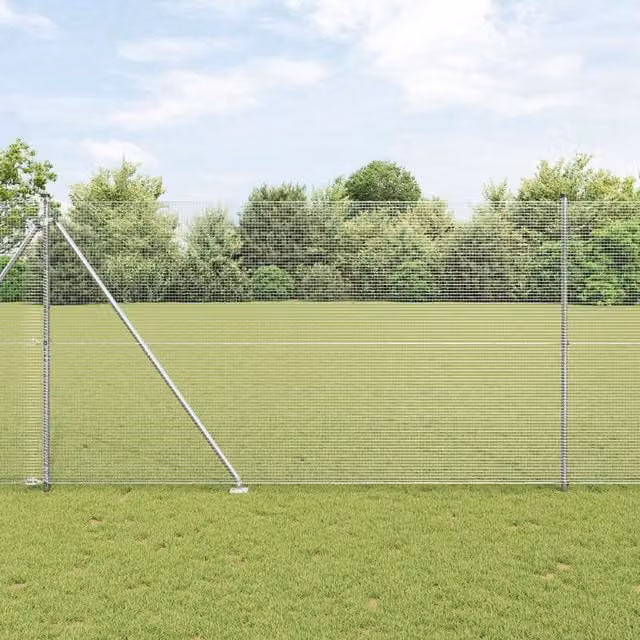Berkfield Home Galvanised Steel Welded Wire Fence with 7 Spike Posts, Silver, W: 10 m, H: 1.6 m – 1