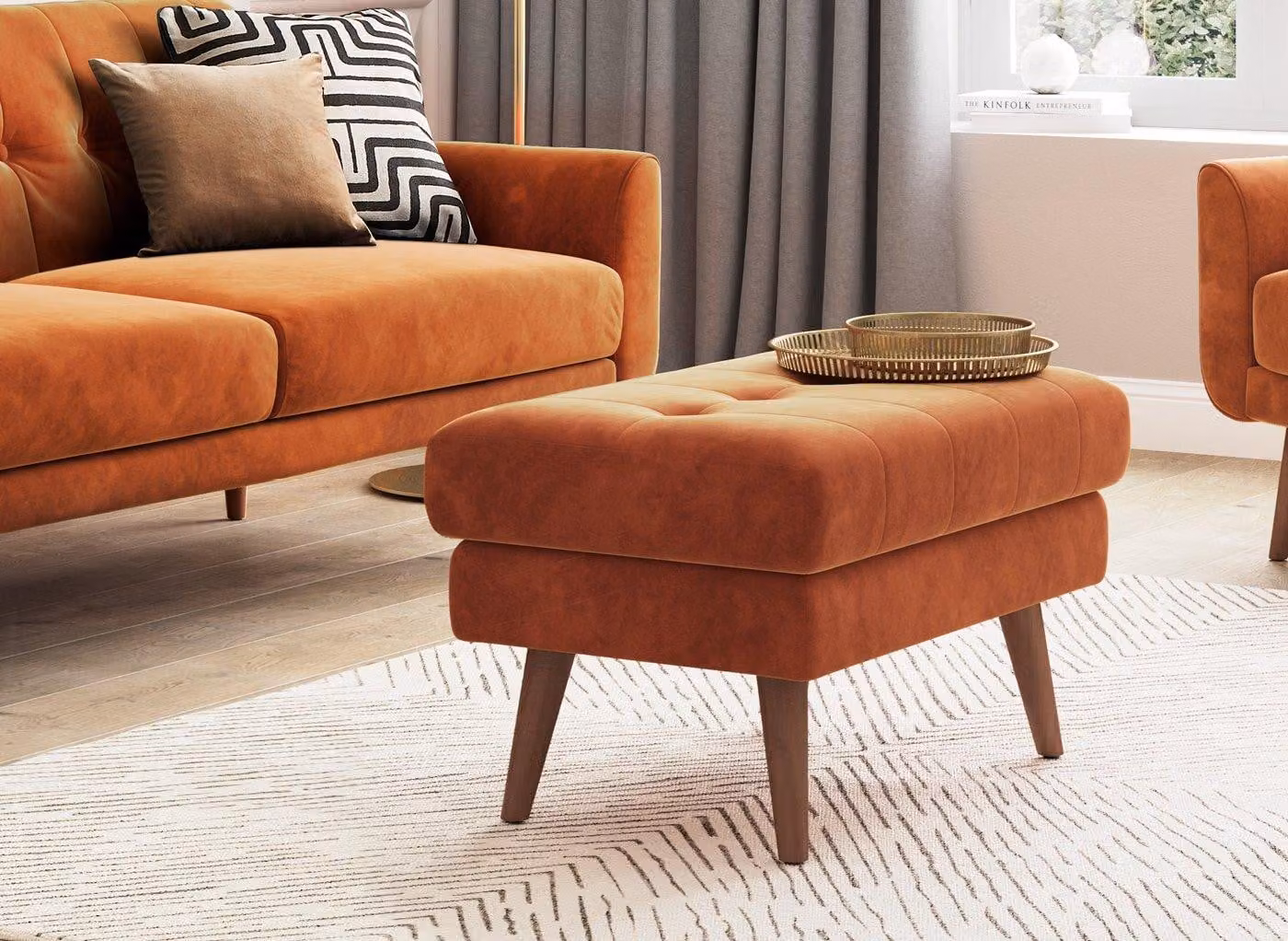 Dreams Gallway Velvet Footstool in Green, Blue or Orange