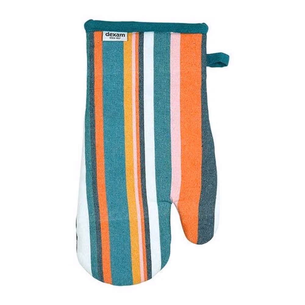 dexam Striped Cotton Gauntlet Gloves in Teal and Multicolour – 2