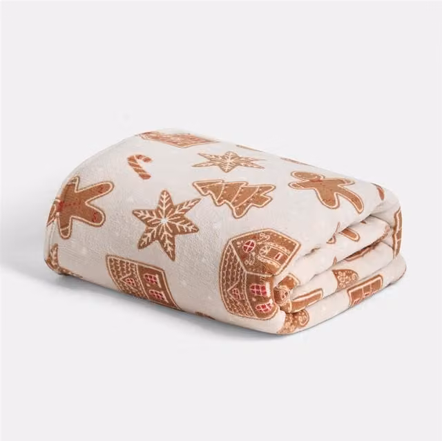 OHS Gingerbread Print Fleece Throw in Beige