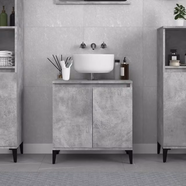 Berkfield Home Concrete Grey Sink Cabinet with Hinged Doors and Internal Shelves, W/D/H: 58 x 33 x 60 cm – 1