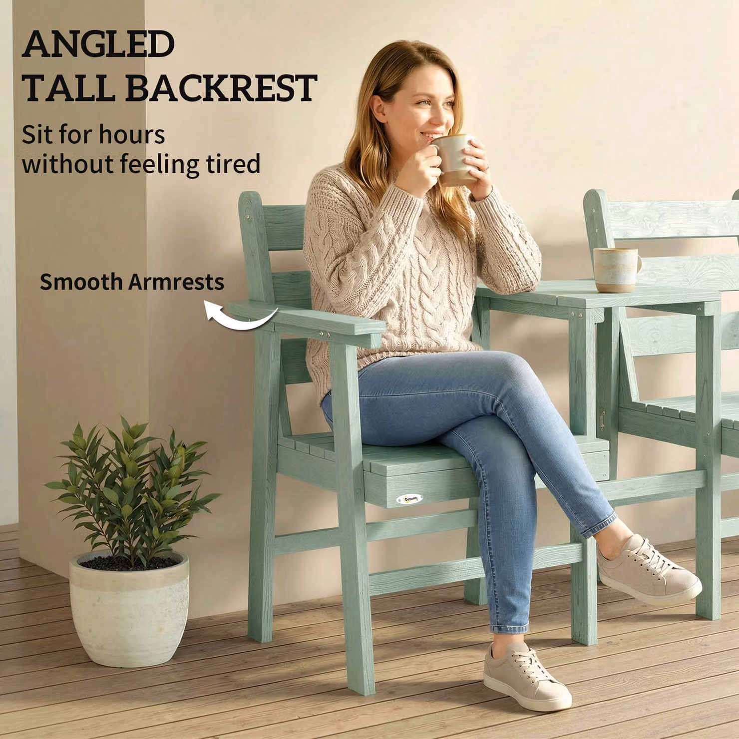 Outsunny Green Embossed Wooden Jack and Jill Outdoor Garden Loveseat with Integrated Table – 4