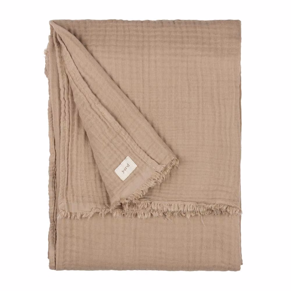 Yard Lark 100% Cotton Muslin Frayed Edge Throw in Light Brown, W: 130 cm, L: 180 cm – 2