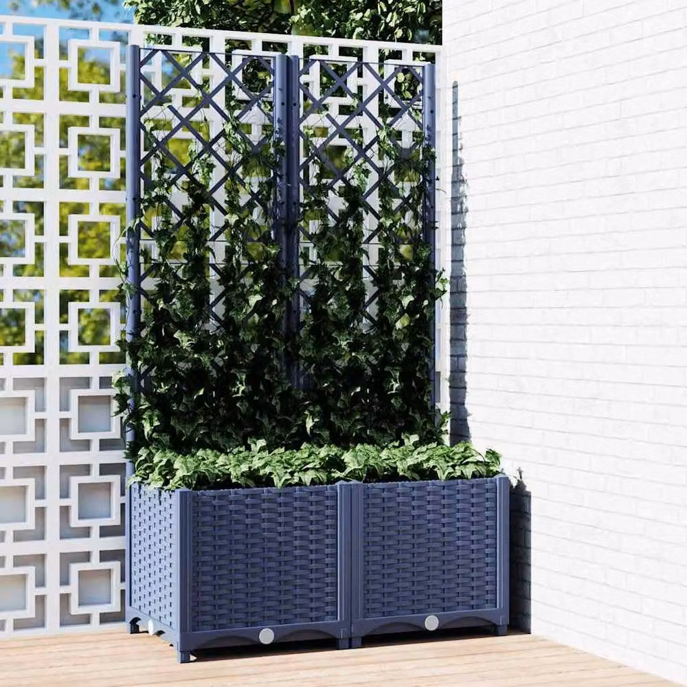 Berkfield Home Garden Planter with Trellis in Dark Grey, W/D/H: 80 x 40 x 136 cm – 2