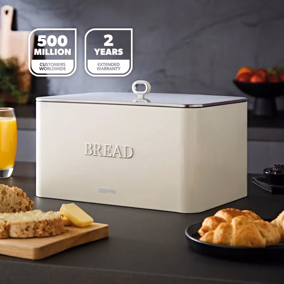 Geepas Retrovive 13L Bread Bin, Carbon Steel Metal Container with Removable Lid, Beige – 2