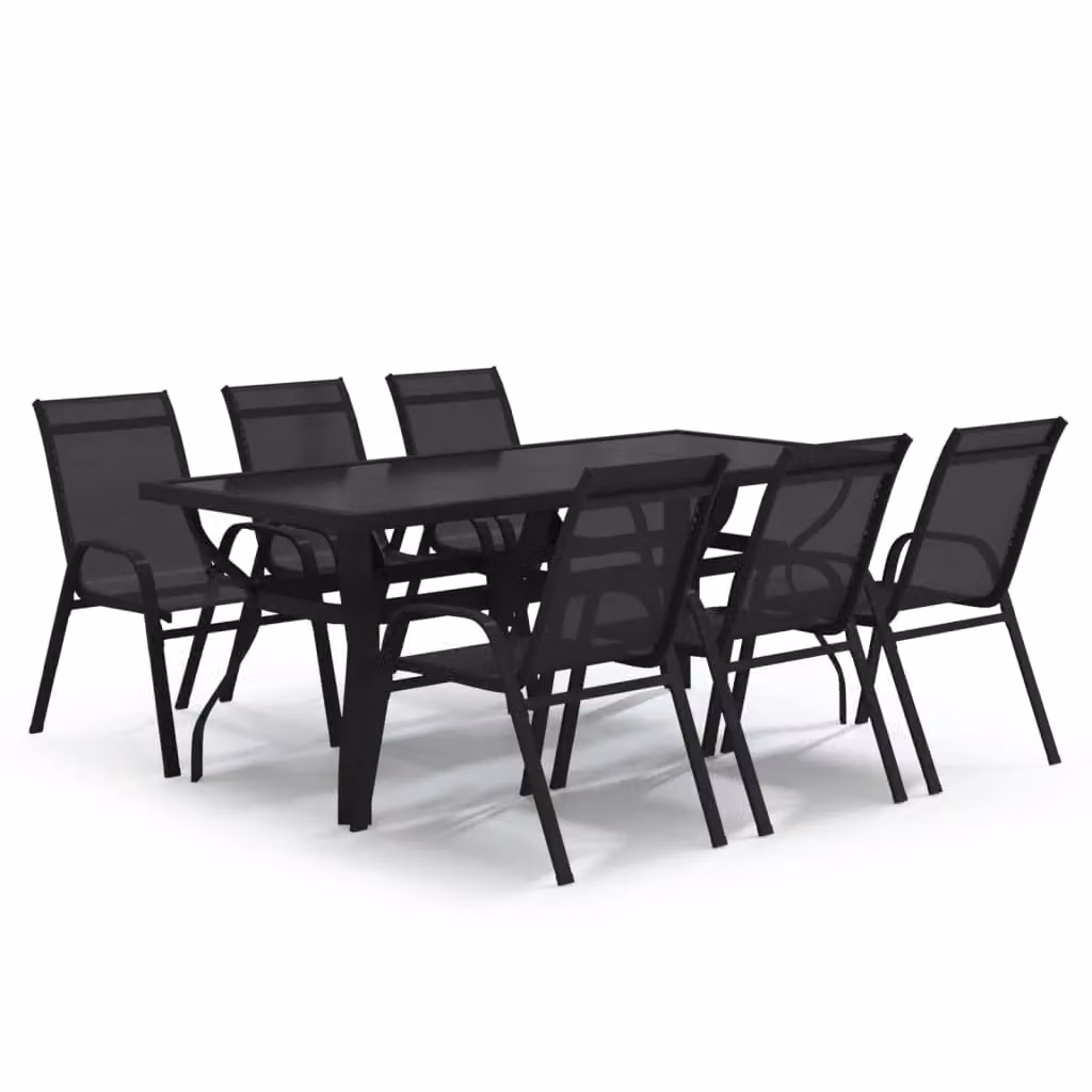Berkfield Home 7 Piece Black Metal and Glass Garden Dining Set – 2