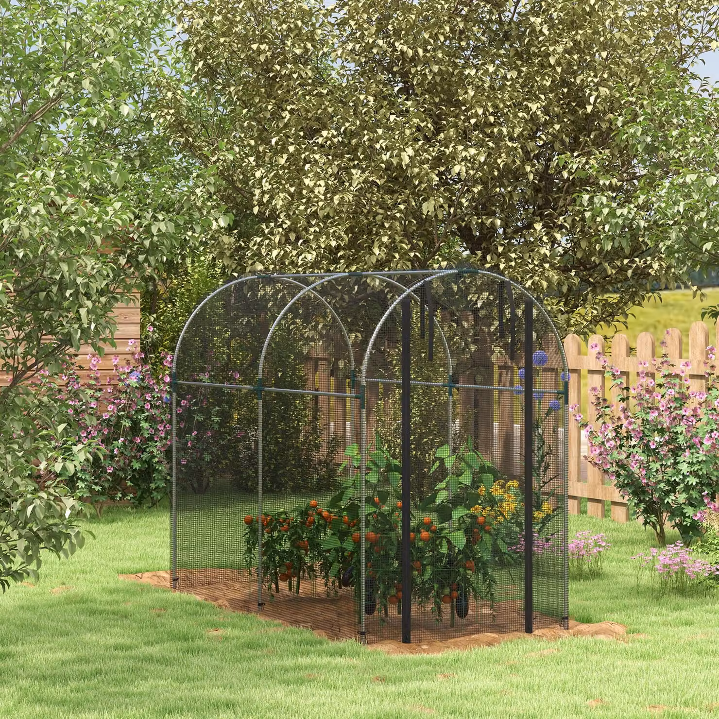 Outsunny Galvanised Steel Fruit Cage Plant Protection Tent with Zipped Door, Black, W: 120 cm, D: 240 cm, H: 190 cm – 2