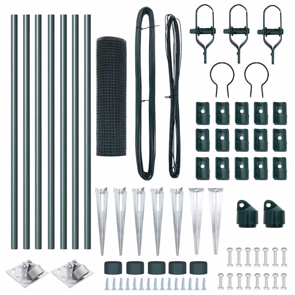 Berkfield Home Green Welded Wire Fence with 7 Spike Posts, Steel, 0.8 x 10 m – 4