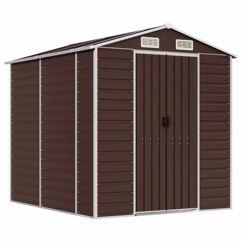 Berkfield Home Brown Galvanised Steel Garden Shed W/D/H: 191 x 215 x 198 cm – 2