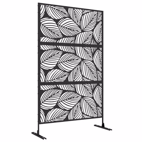 Outsunny Black Metal Freestanding Outdoor Privacy Screen Panel with Stand