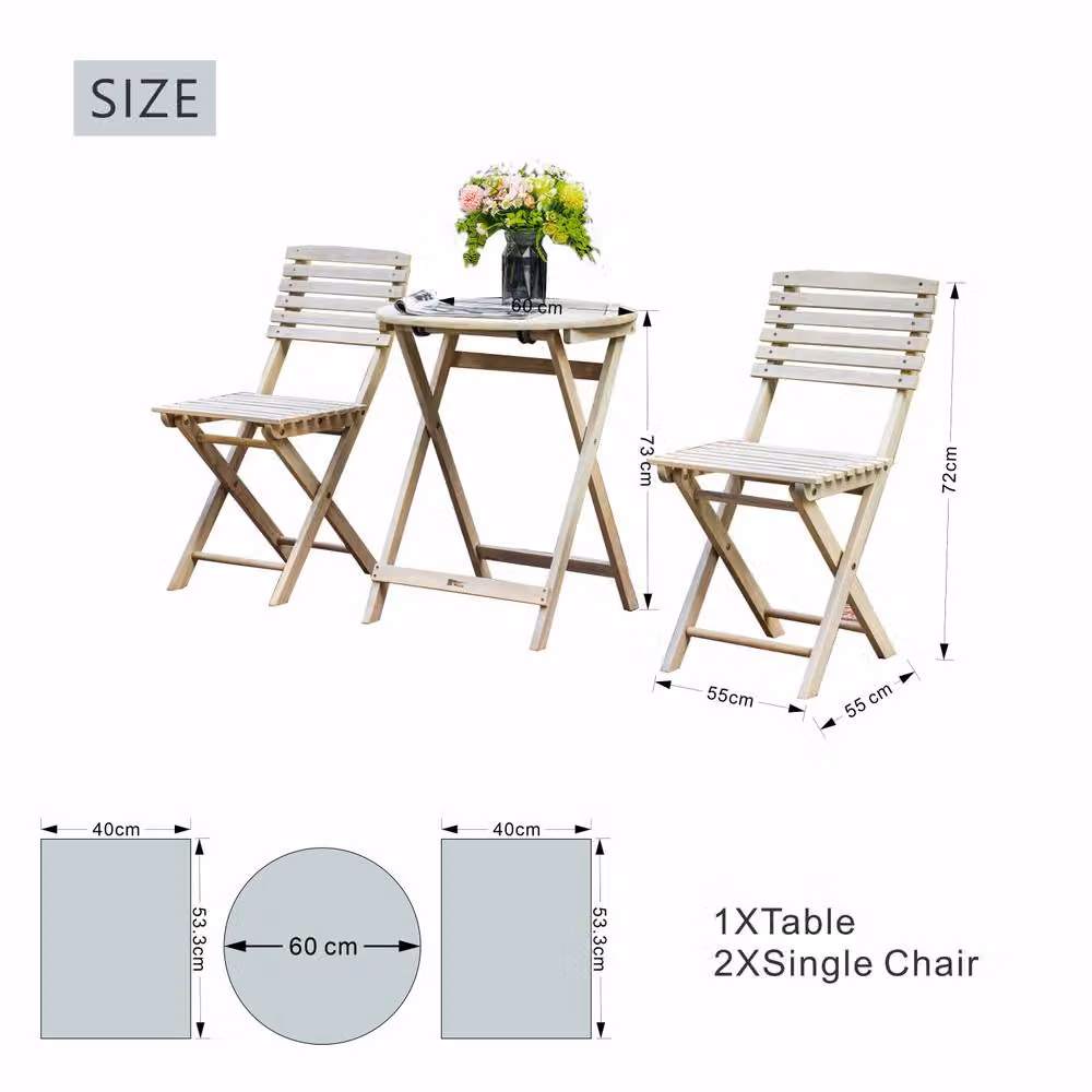 Direct Wicker 2 Seater Round Acacia Wood Folding Bistro Set in Beige – 2