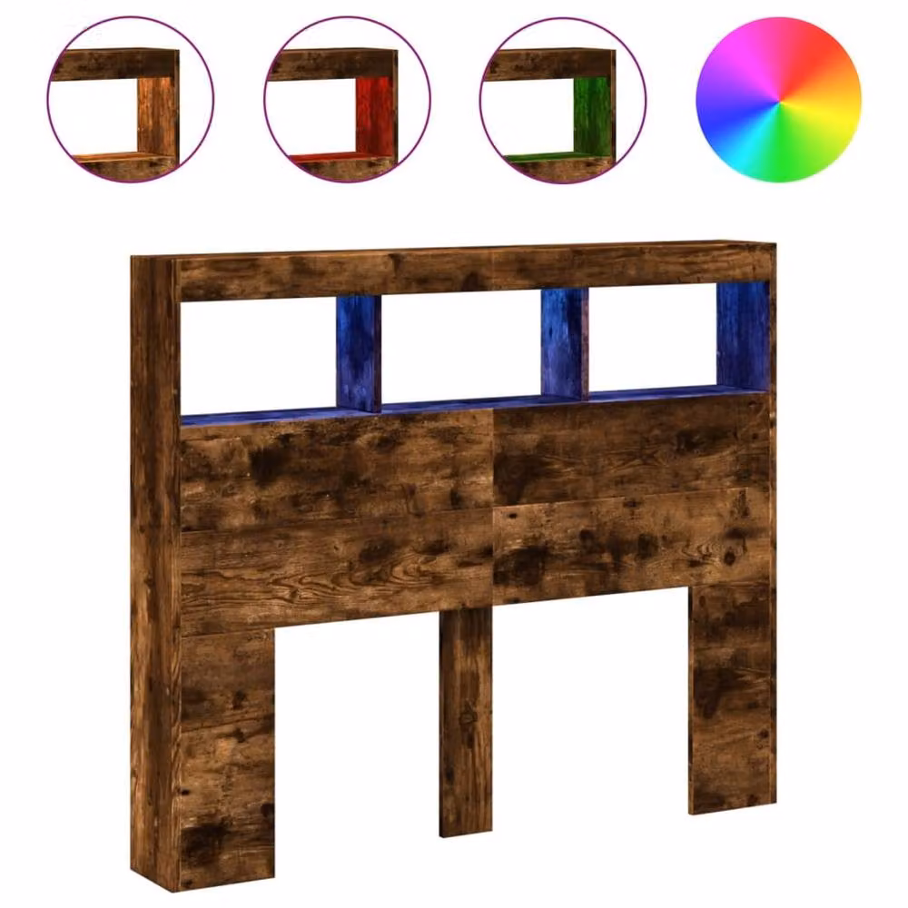 Berkfield Home Headboard Cabinet with LED in Smoked Oak, Brown, W/D/H: 120 x 17 x 102 cm – 3