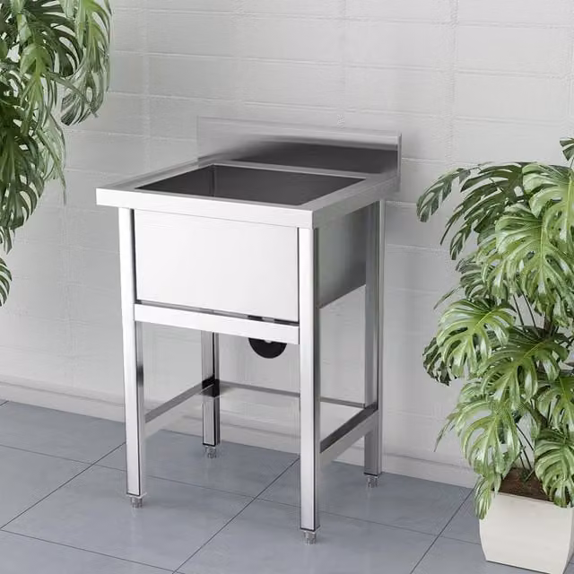 Livingandhome Built-in Stainless Steel Kitchen Sink in Silver, Width: 60 cm